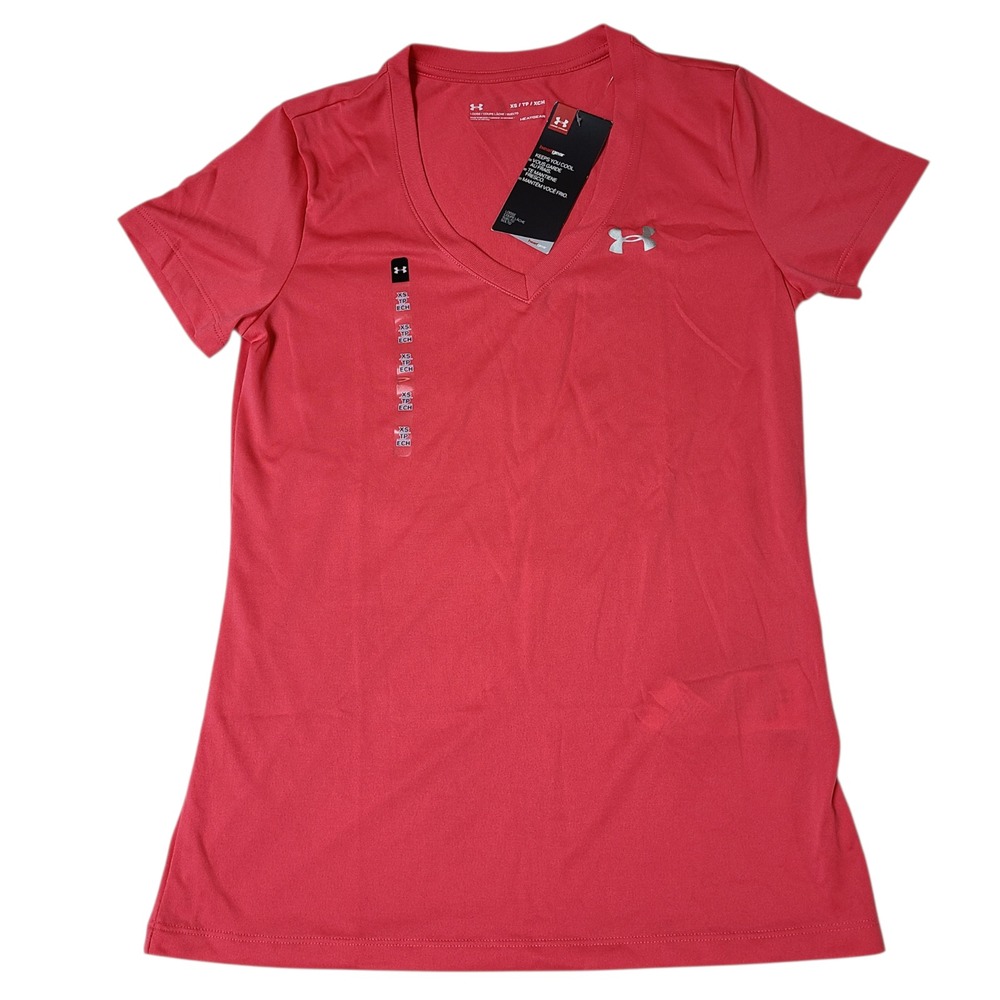 Under Armour 1255839 Women's UA Tech V-Neck T-Shirt Pink X-Small Heatgear Loose
